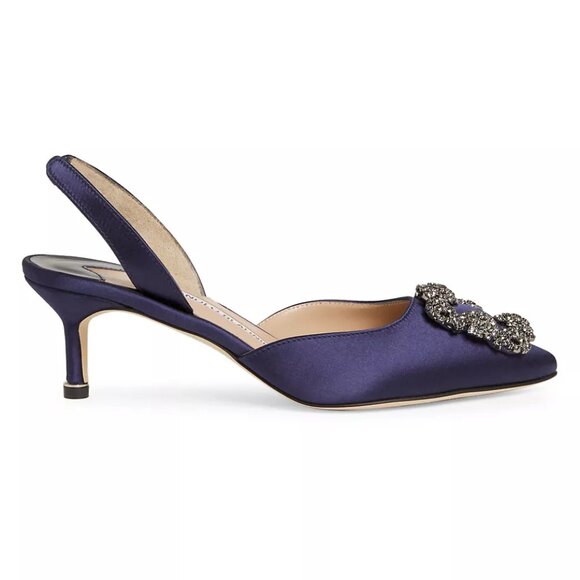 NEW$1295 Manolo Blahnik Hangisli 50 Satin Jewel Buckle Slingback Pump Low Heel 7 - Picture 2 of 16